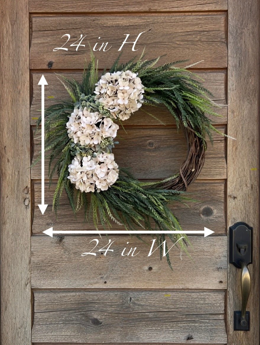 Hydrangea Wreath – Farmhouse Door Hanger, All-Season Decor-available in multiple colors!!