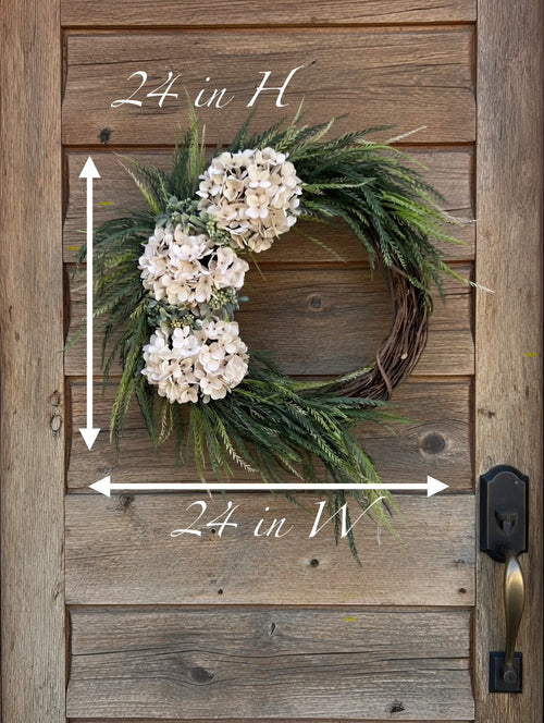 Hydrangea Wreath – Farmhouse Door Hanger, All-Season Decor-available in multiple colors!!
